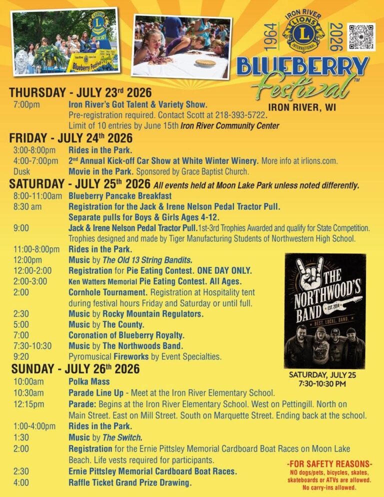 Iron River Lions Club, Blueberry Festival 2026
